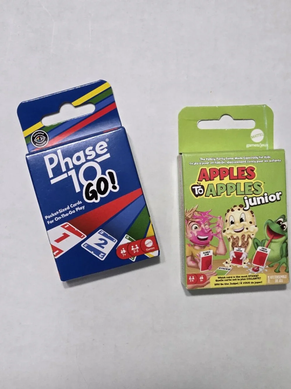 PHASE 10 GO and APPLES TO APPLES JUNIOR CARD GAME, Bonus Storage Travel Box, NEW